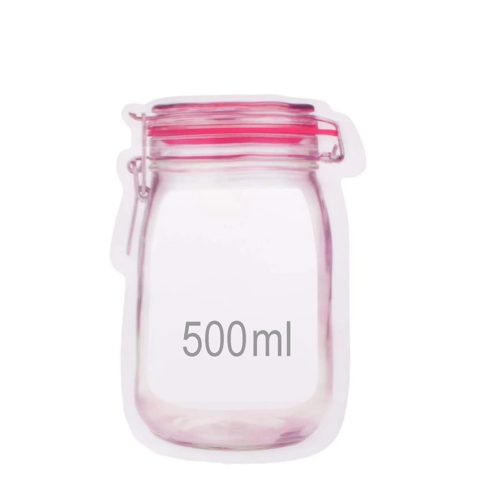 1074 Reusable Airtight Seal Plastic Food Storage Mason Jar Zipper (500ml)