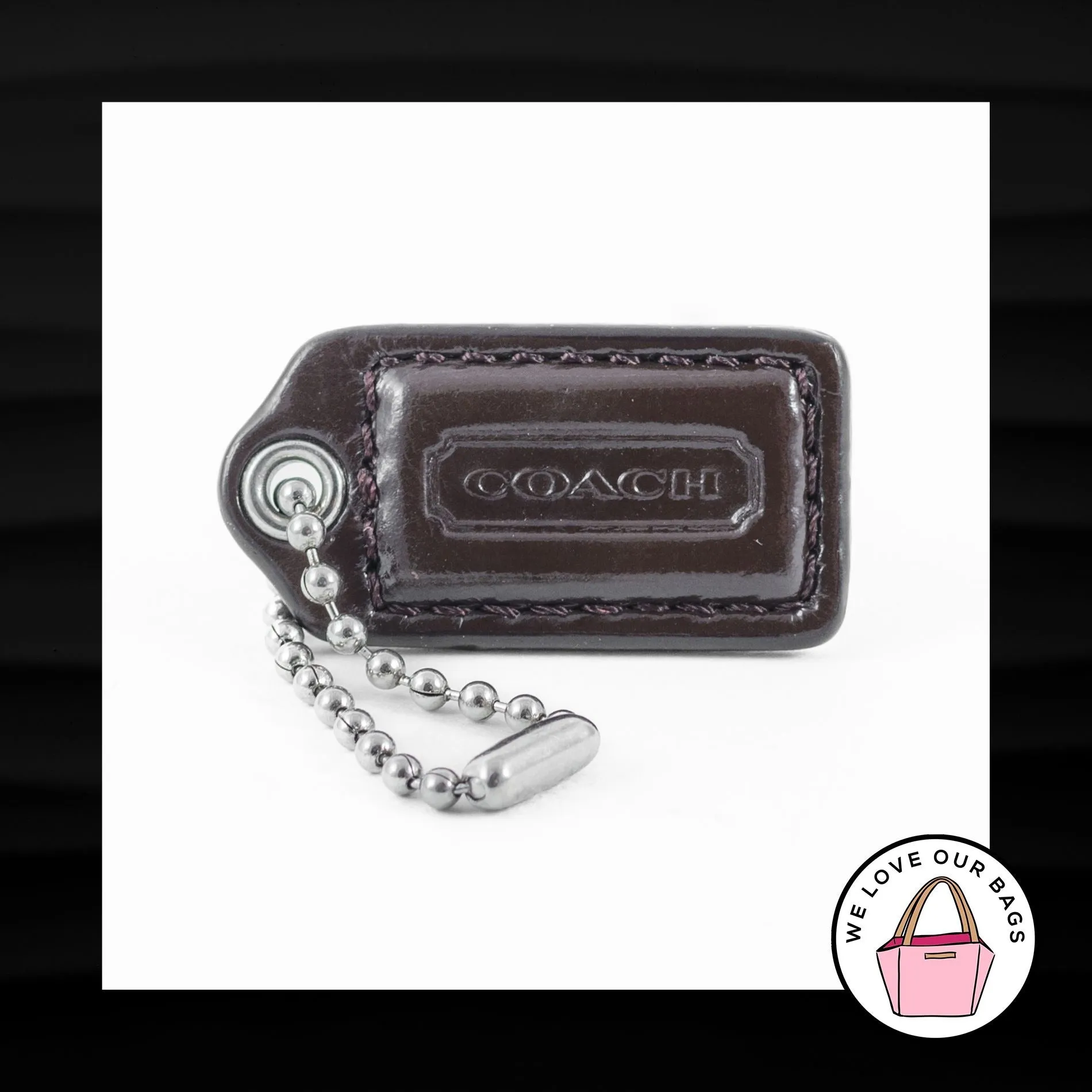 1.5" Small COACH DARK BROWN PATENT LEATHER FOB CHARM KEYCHAIN HANG TAG WRISTLET