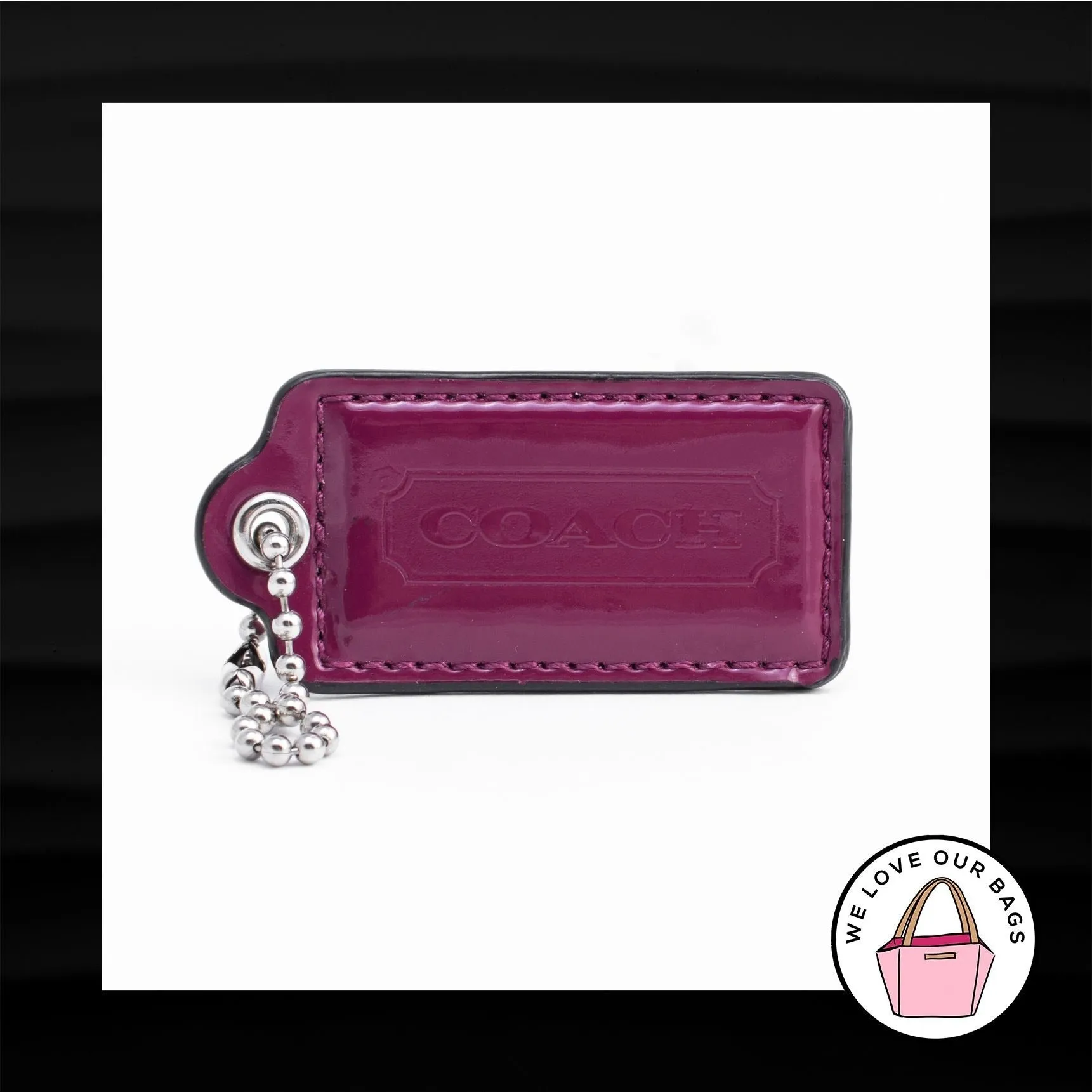 2.5" Large COACH MAGENTA PINK PATENT LEATHER KEY FOB BAG CHARM KEYCHAIN HANG TAG