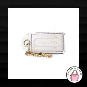 2.5" Large COACH WHITE LEATHER BRASS KEY FOB BAG CHARM KEYCHAIN HANGTAG TAG