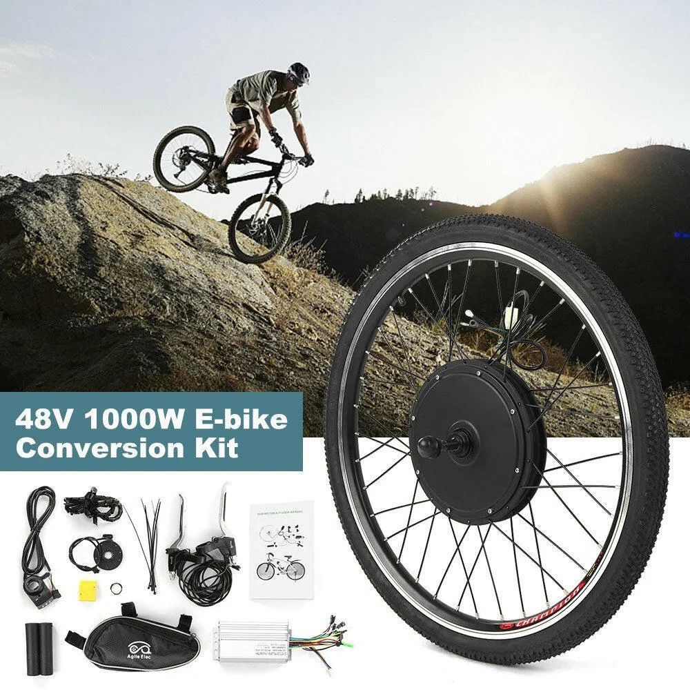 26x1.75'' Electric Bike Conversion Kit Bike Rear Wheel Hub Motor Kit 48V 1000W Powerful E-Bike Motor Kit Brushless Controller PAS Signal Light Bike Brake Shifter Kit