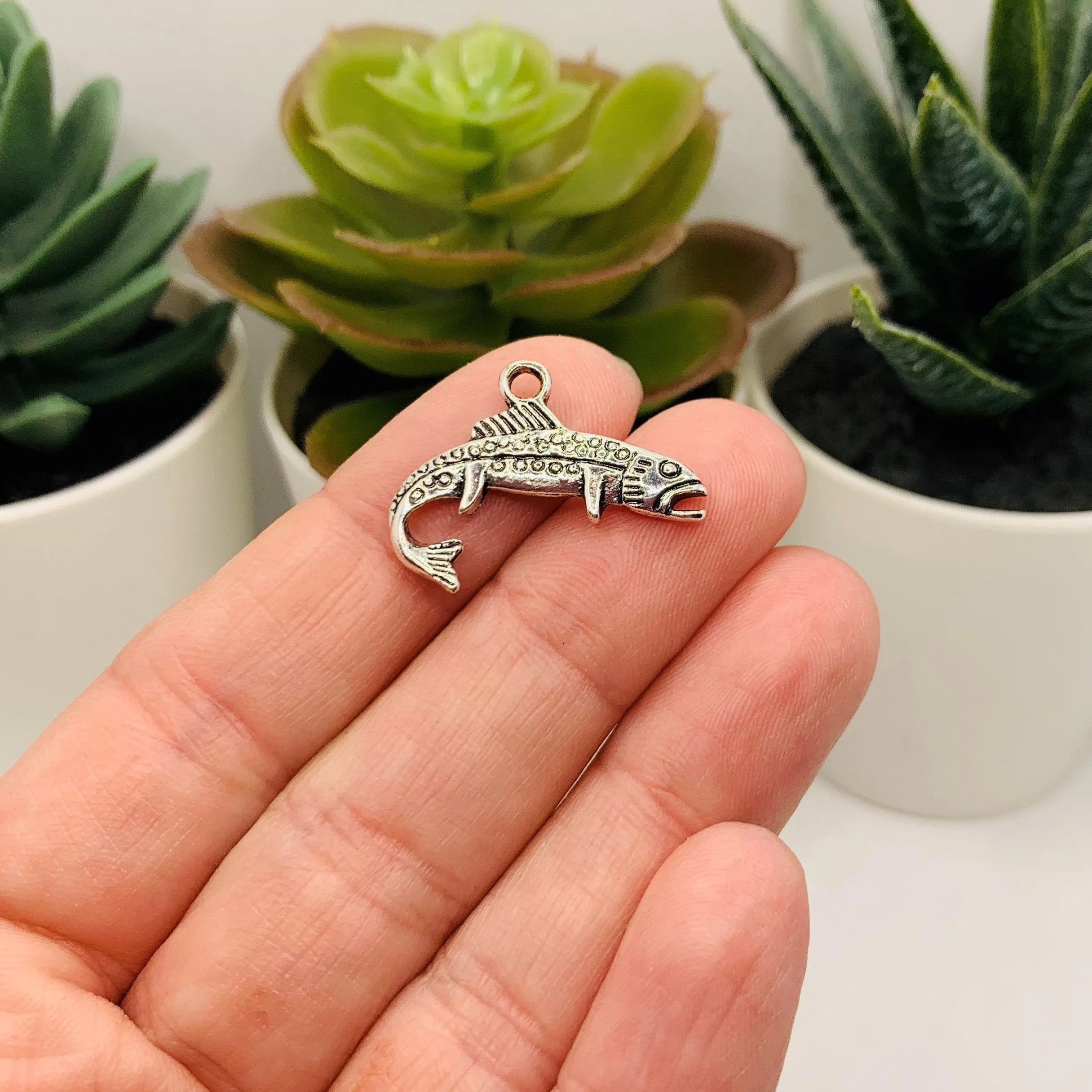 4 or 20 Pieces: Silver Salmon 3D Fish Charms