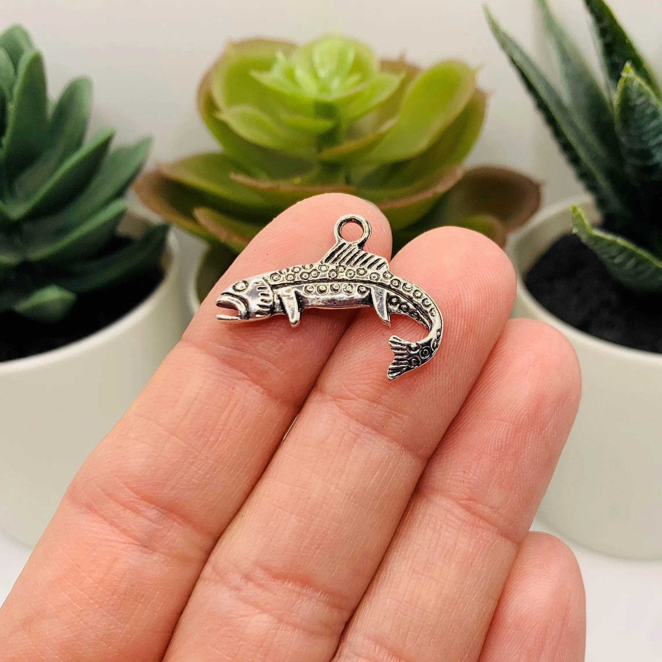 4 or 20 Pieces: Silver Salmon 3D Fish Charms