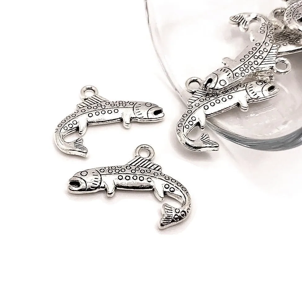 4 or 20 Pieces: Silver Salmon 3D Fish Charms