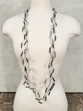 4 Strand Crystal Beads & Tubes Necklace, Clear/Peacock