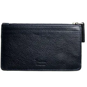 5 Credit Card Pebbled Leather Card Wallet With Zip Blue