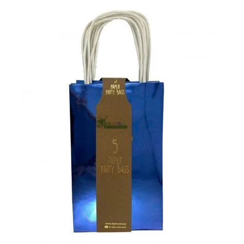 5pk Metallic Blue Paper Party Gift Bags