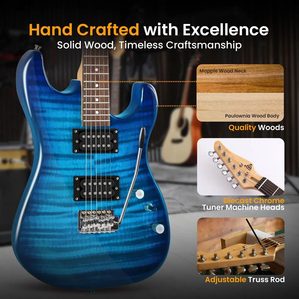 6-String Electric Guitar Kit- Includes Amplifier With Accessory Kit (Blue)