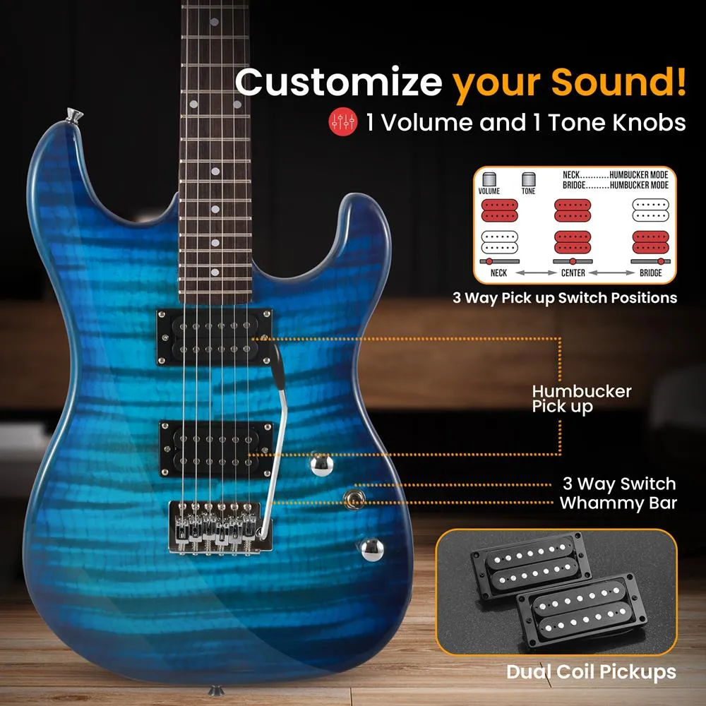 6-String Electric Guitar Kit- Includes Amplifier With Accessory Kit (Blue)