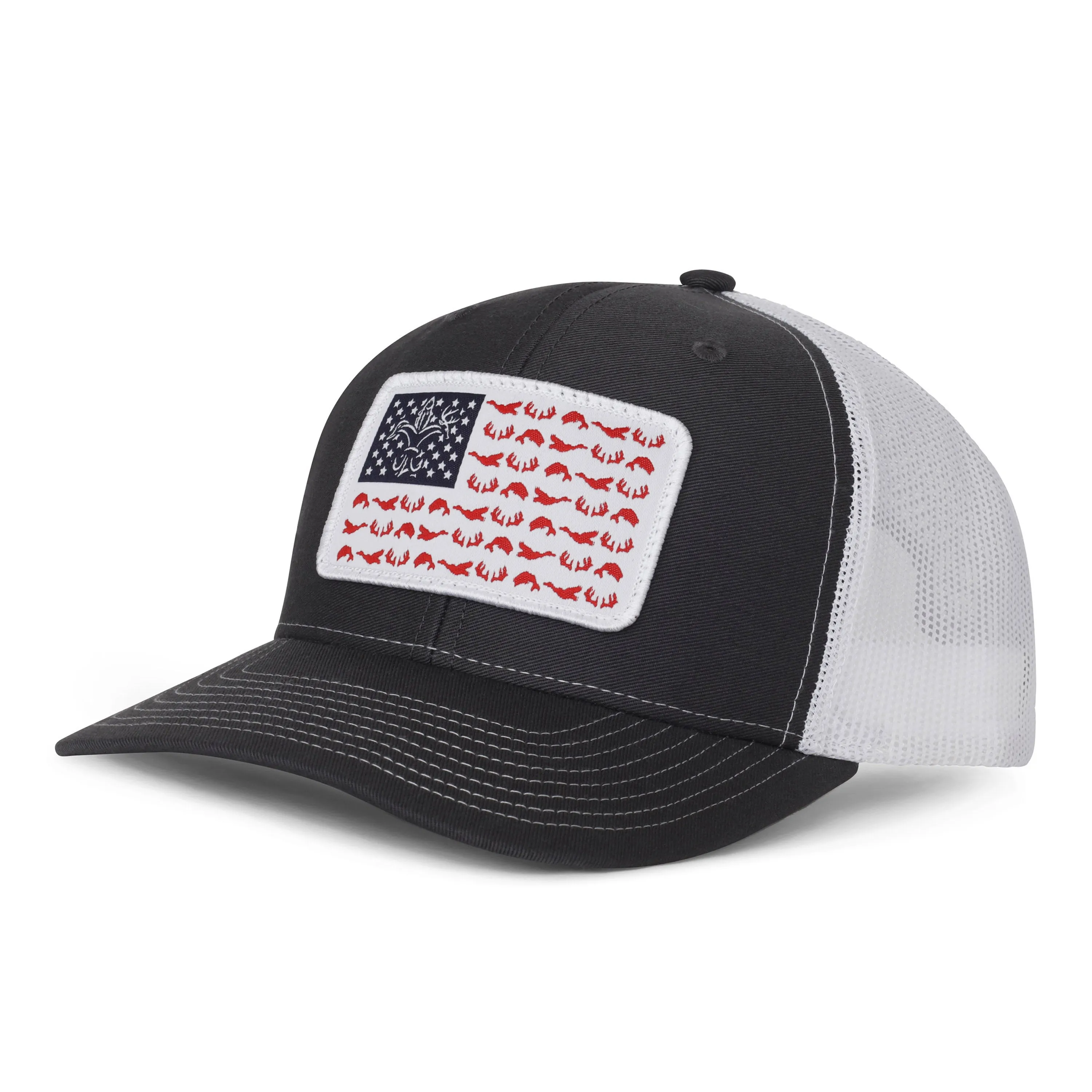 American Flag Snapback Fishing Hat - Heather Grey/Charcoal