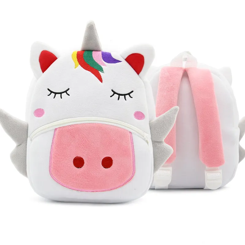 Anykidz 3D White Unicorn School Backpack Cute Animal With Cartoon Designs Children Toddler Plush Bag For Baby Girls and Boys