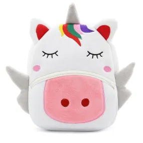 Anykidz 3D White Unicorn School Backpack Cute Animal With Cartoon Designs Children Toddler Plush Bag For Baby Girls and Boys