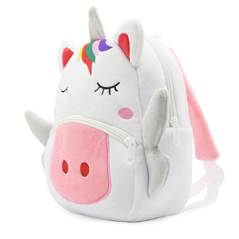 Anykidz 3D White Unicorn School Backpack Cute Animal With Cartoon Designs Children Toddler Plush Bag For Baby Girls and Boys