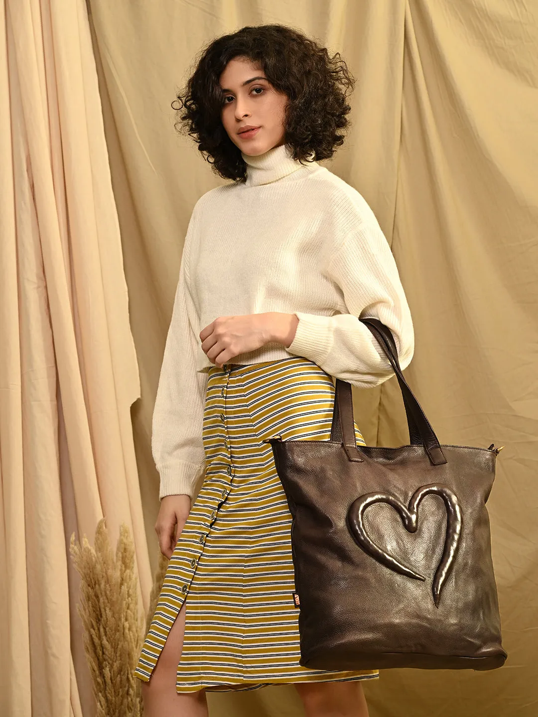 Art N Vintage: Real Leather Brown Tote Bag