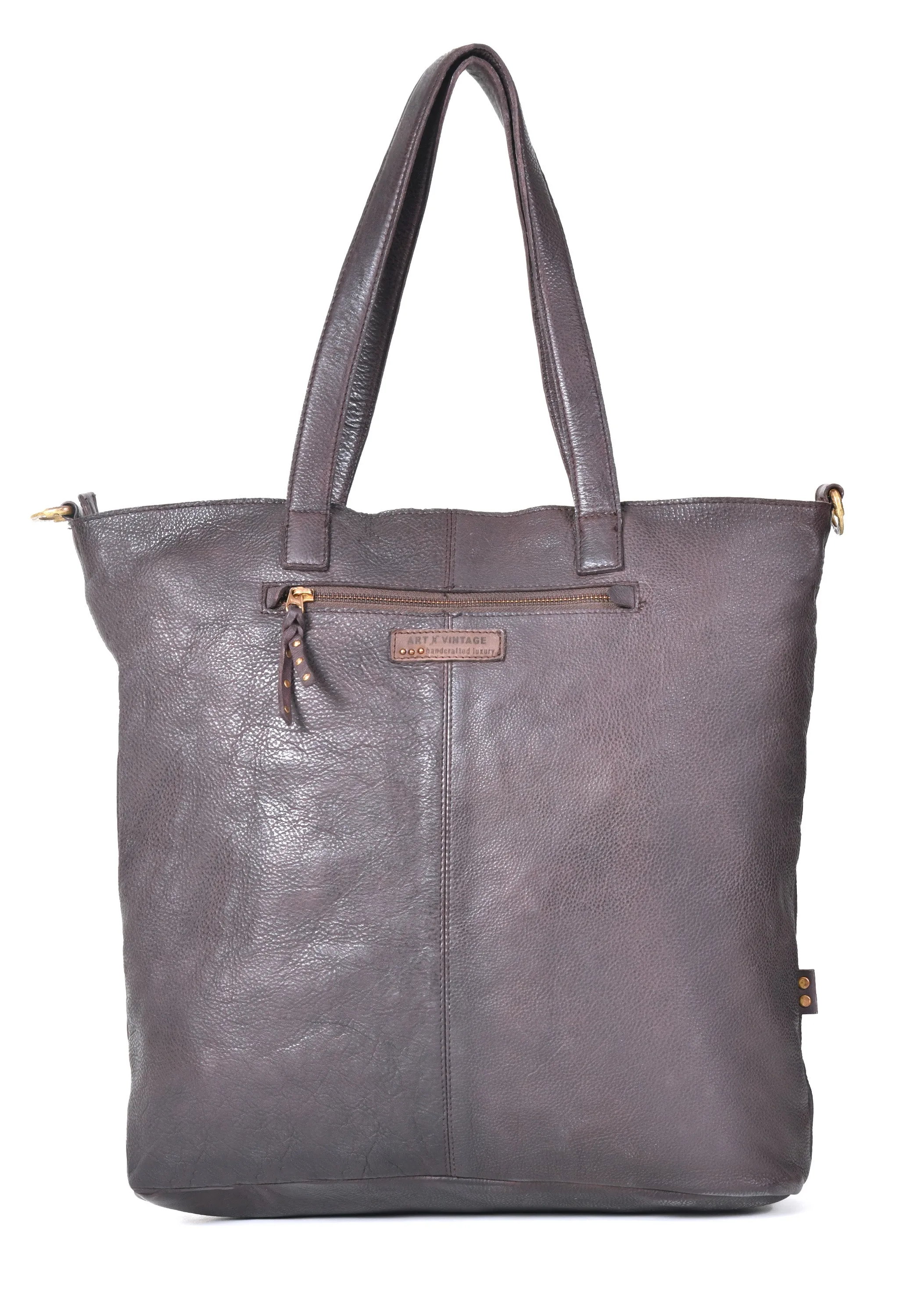 Art N Vintage: Real Leather Brown Tote Bag