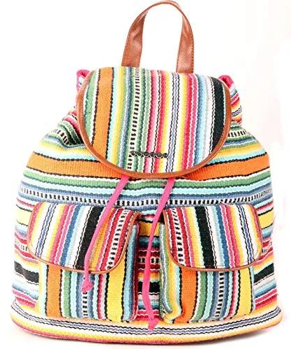 ASTRID Multicolor Cotton Girls Backpack With External Pockets In Front