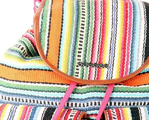 ASTRID Multicolor Cotton Girls Backpack With External Pockets In Front