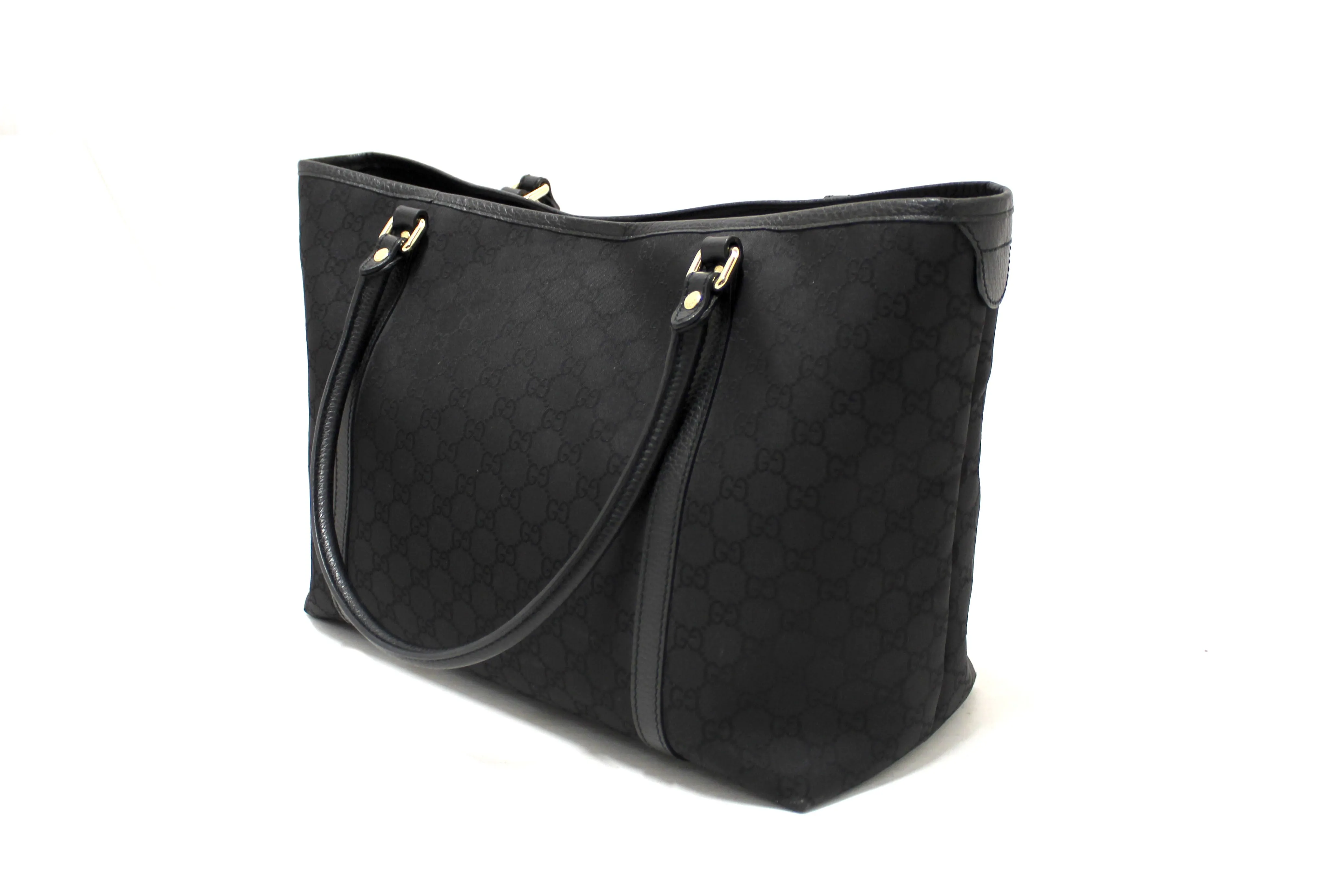 Authentic Gucci Black GG Fabric Large Shoulder Tote 265695