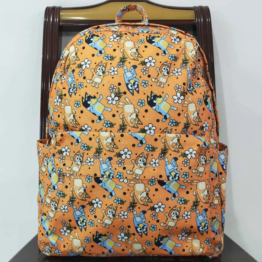 Baby Kids Girls Backpacks Dog Orange Flowers Backpack Zip Back Bags BA0213