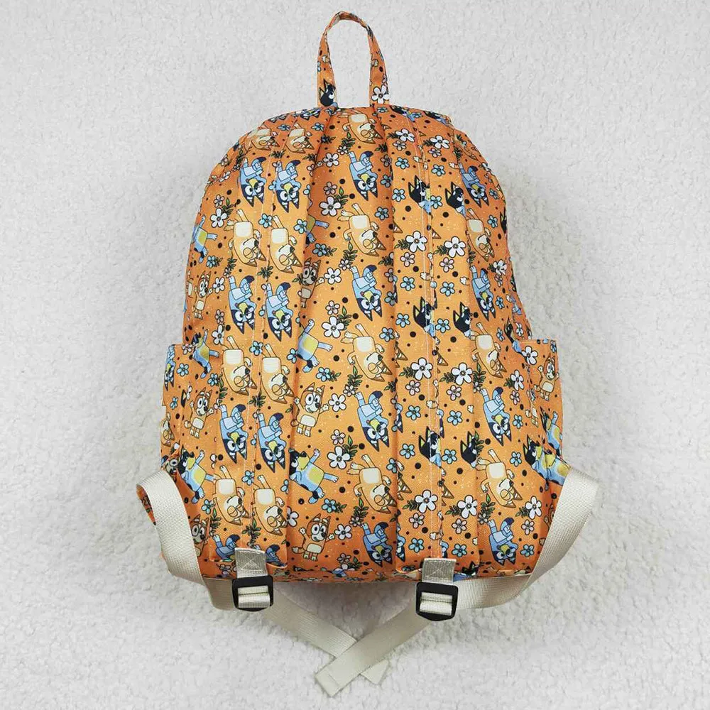 Baby Kids Girls Backpacks Dog Orange Flowers Backpack Zip Back Bags BA0213