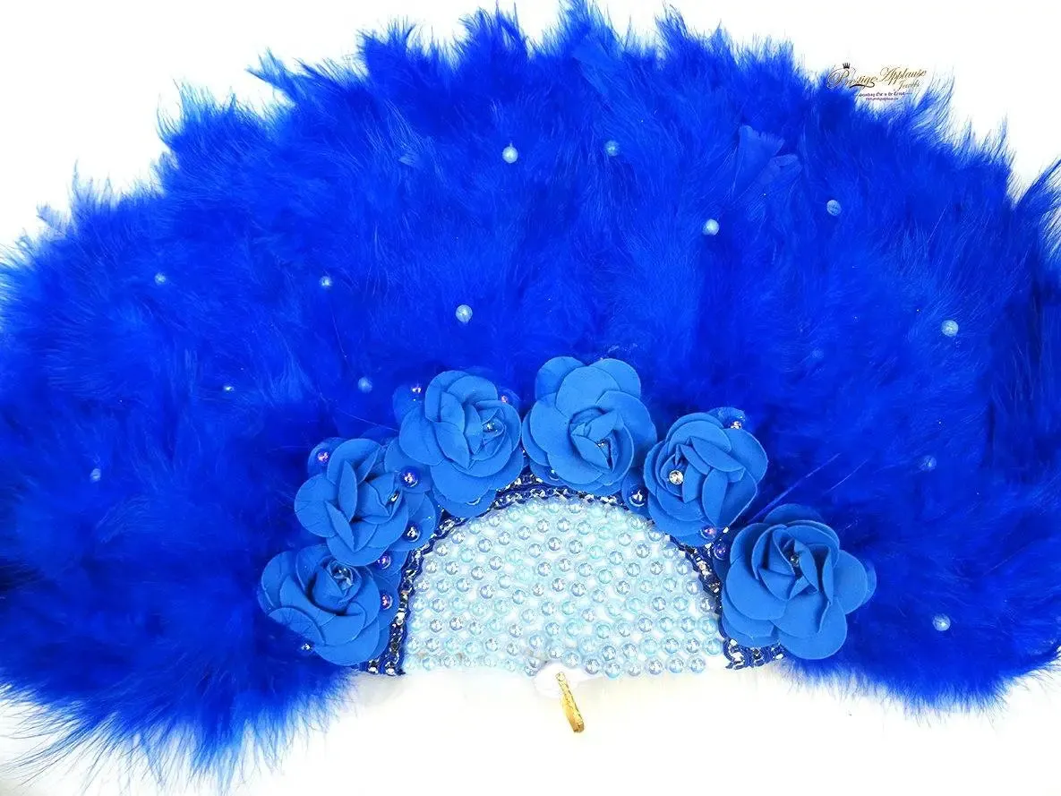 Beautiful Detailed Deep Royal Blue Hand fan with Pearls wedding African Traditional engagement