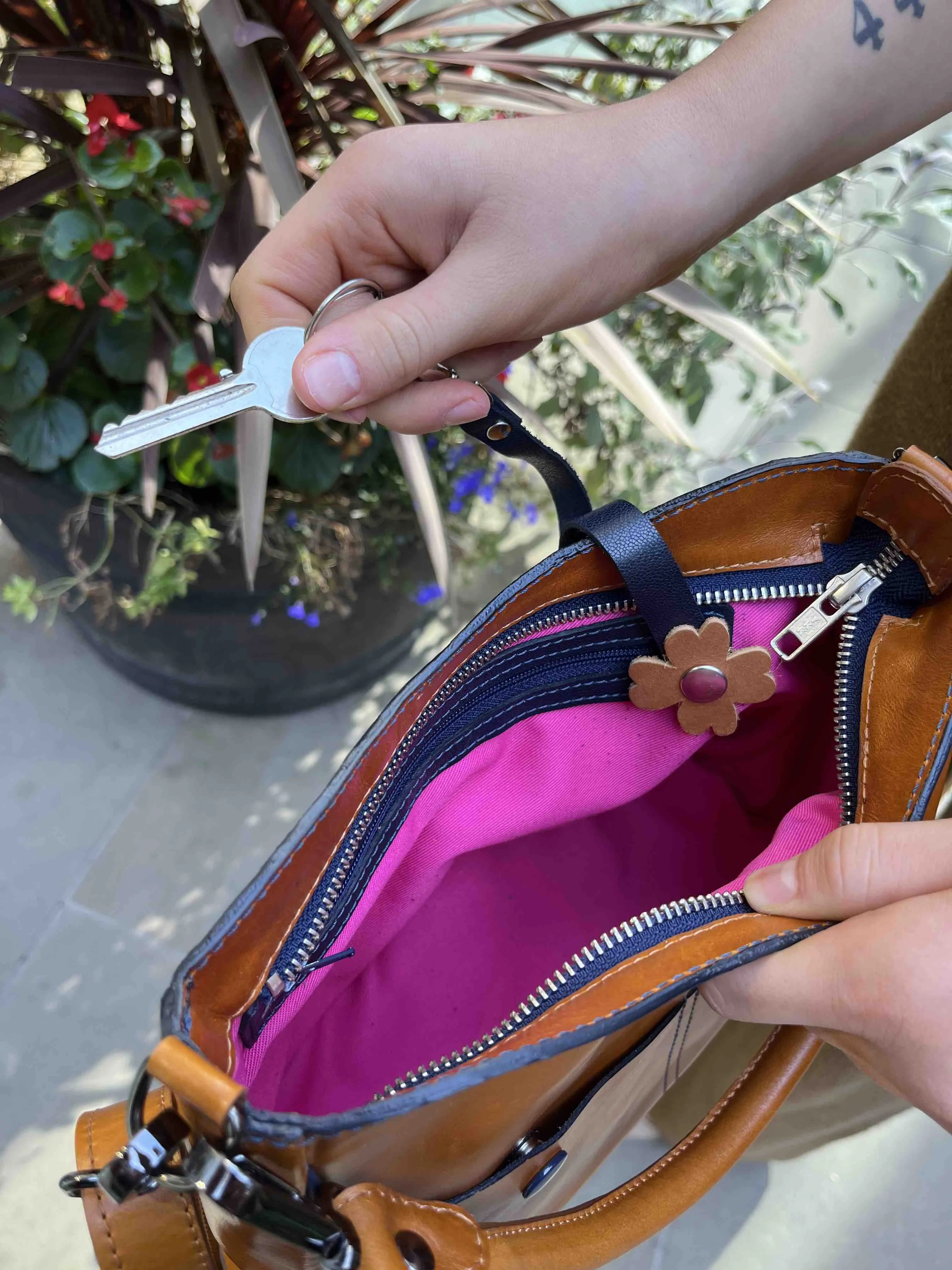 Bella - Fuchsia and orange leather mini bag