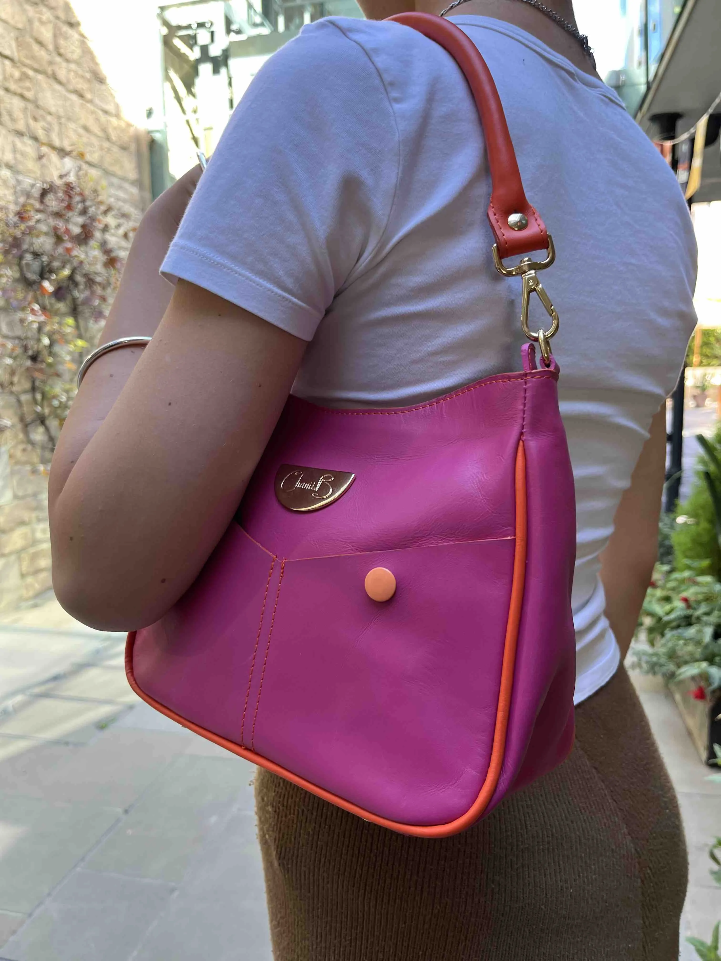 Bella - Fuchsia and orange leather mini bag