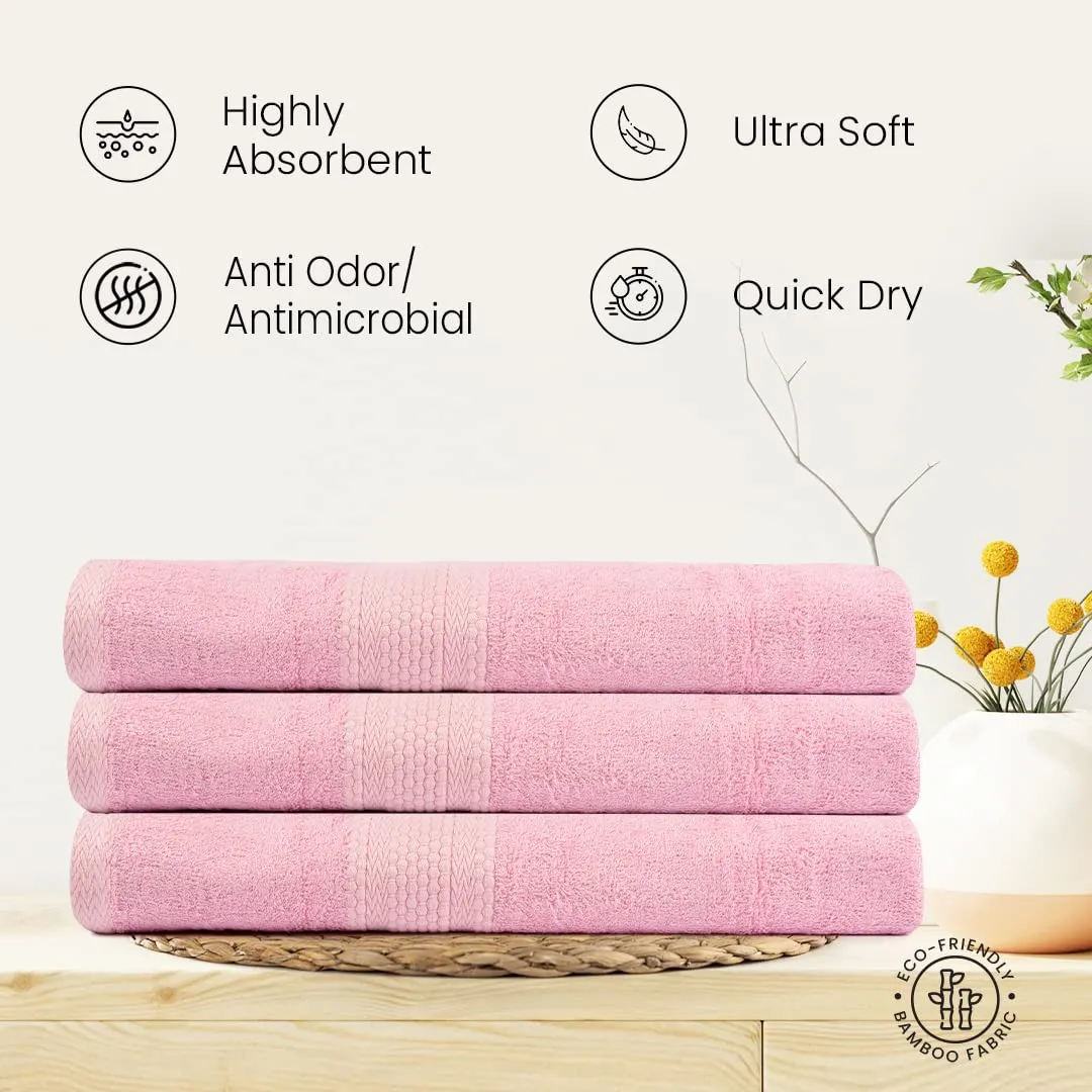 BePlush Bamboo Towels for Bath | Ultra Soft, Highly Absorbent, Quick Dry, Anti Bacterial Bamboo Bath Towel for Men & Women || 450 GSM, 27 x 55 Inches (2, Olive Green & Pink)