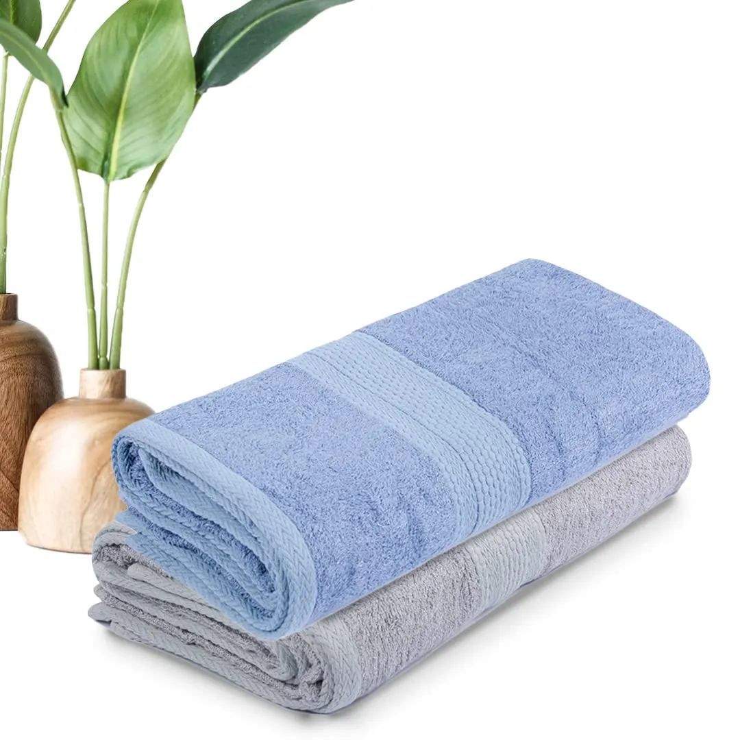 BePlush Bamboo Towels for Bath | Ultra Soft, Highly Absorbent, Quick Dry, Anti Bacterial Bamboo Bath Towel for Men & Women || 450 GSM, 27 x 55 Inches (2, Sky Blue & Grey)