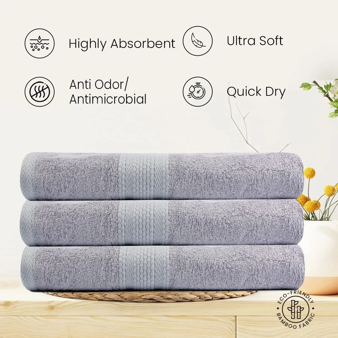 BePlush Bamboo Towels for Bath | Ultra Soft, Highly Absorbent, Quick Dry, Anti Bacterial Bamboo Bath Towel for Men & Women || 450 GSM, 27 x 55 Inches (2, Sky Blue & Grey)