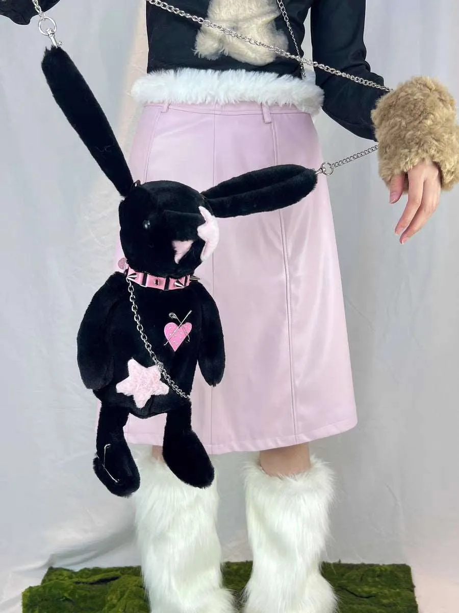 Black White Rabbit Doll Cute Plush Chain Star Love Collar Messenger Bag