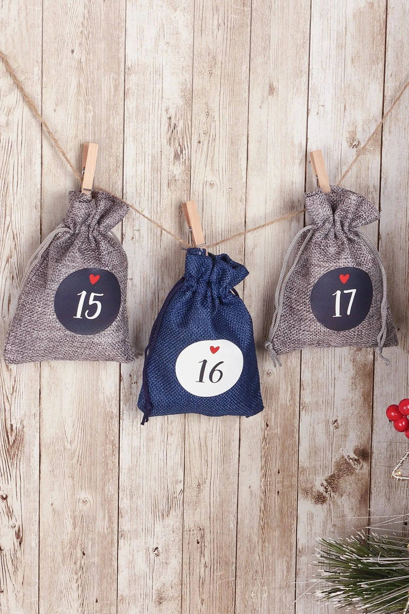 Blue and Grey Cloth Reusable Advent Calendar Bags