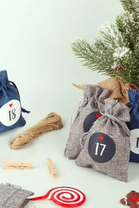 Blue and Grey Cloth Reusable Advent Calendar Bags