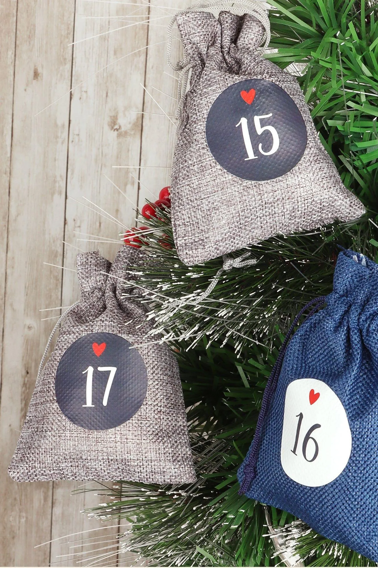 Blue and Grey Cloth Reusable Advent Calendar Bags