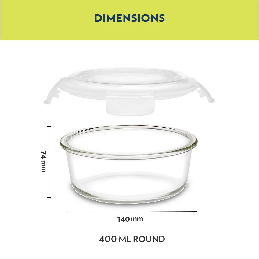 Borosil Pride Glass Lunch Box, Round x 2 (Tall Bag)