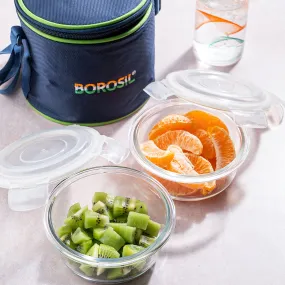 Borosil Pride Glass Lunch Box, Round x 2 (Tall Bag)