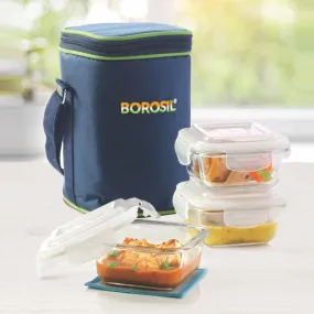 Borosil Pride Glass Lunch Box, Square x 3