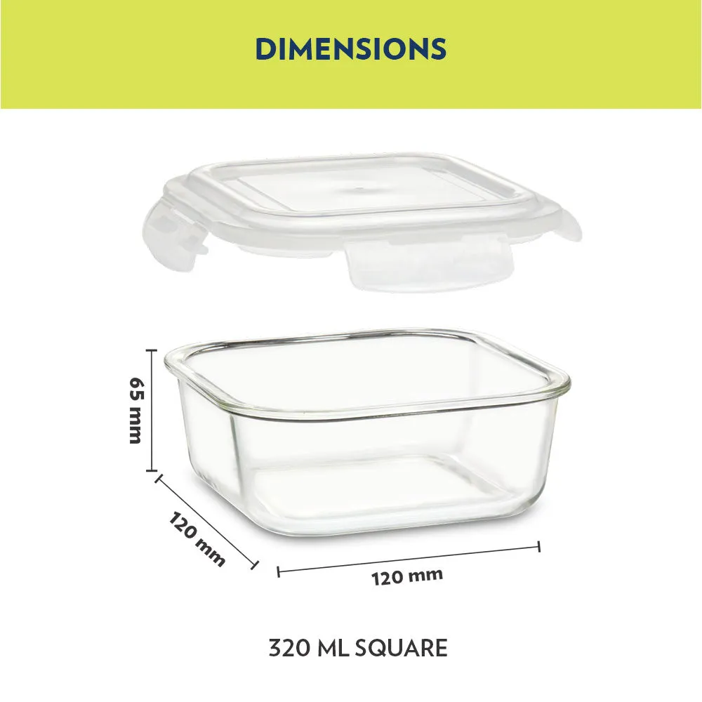 Borosil Pride Glass Lunch Box, Square x 3