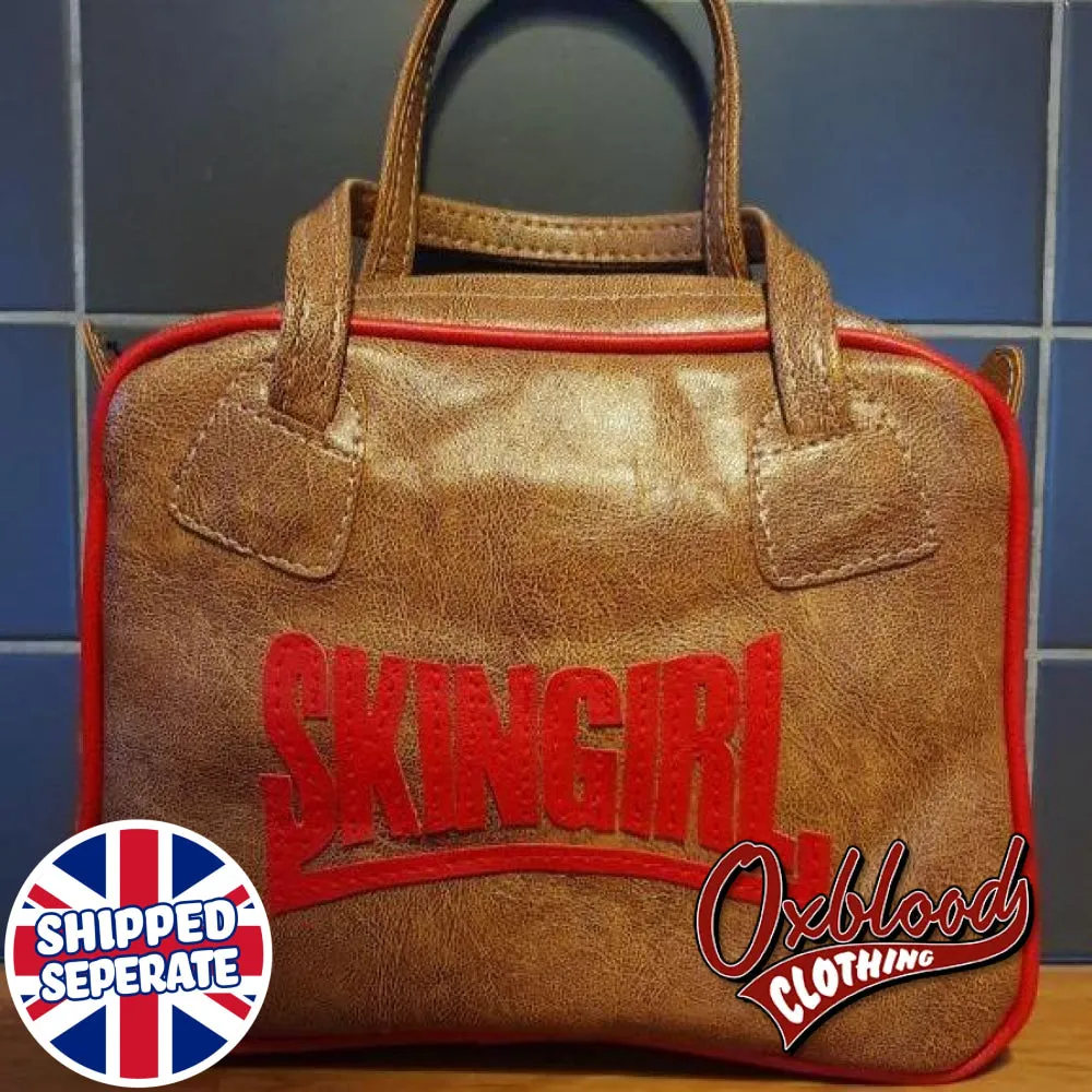 Brown & Red Skingirl Handbag - MARIA Style - Hand-stitched Skinhead Girl Clothing