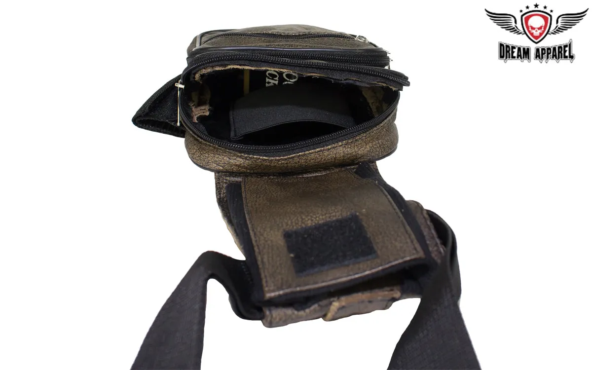 Brown Premier Leather Thigh Bags with Gun Pocket