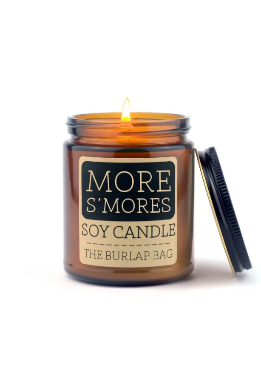 burlap bag candle - more s'mores