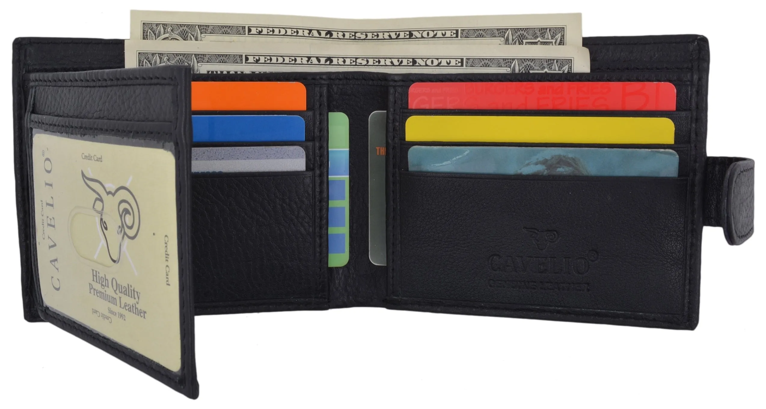 Cavelio Men's Bifold Card ID Holder Genuine Leather Wallet with Snap Closure