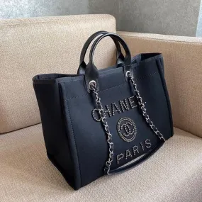 CHL Large Deauville Pearl Tote Bag Black For Women, Women&#8217;s Handbags, Shoulder Bags 15in/38cm A66941