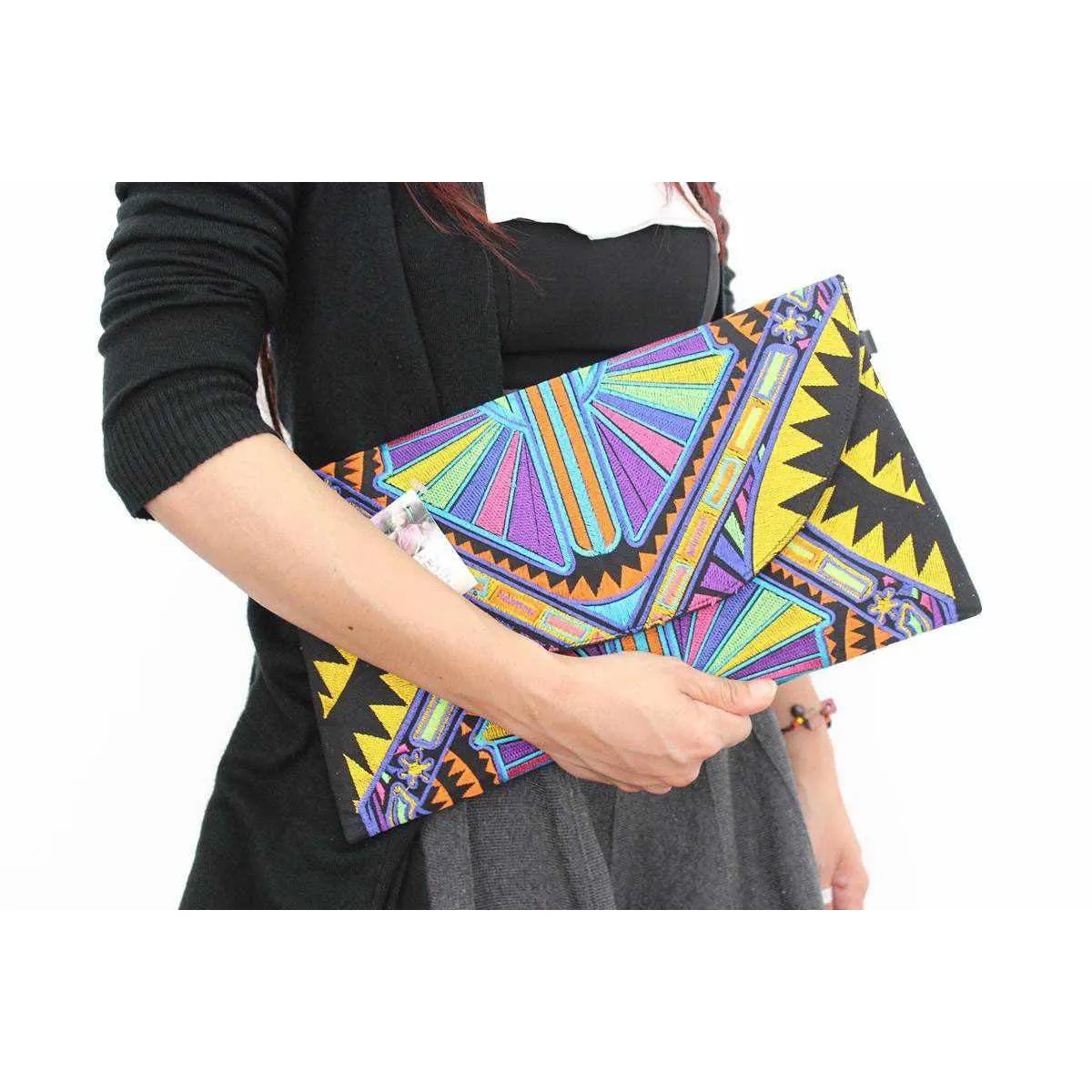 Convertible Embroidered Clutch Crossbody Bag - Thailand