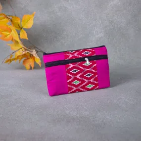 Cotton Multizip Purse Pink with Red Diamond Design.