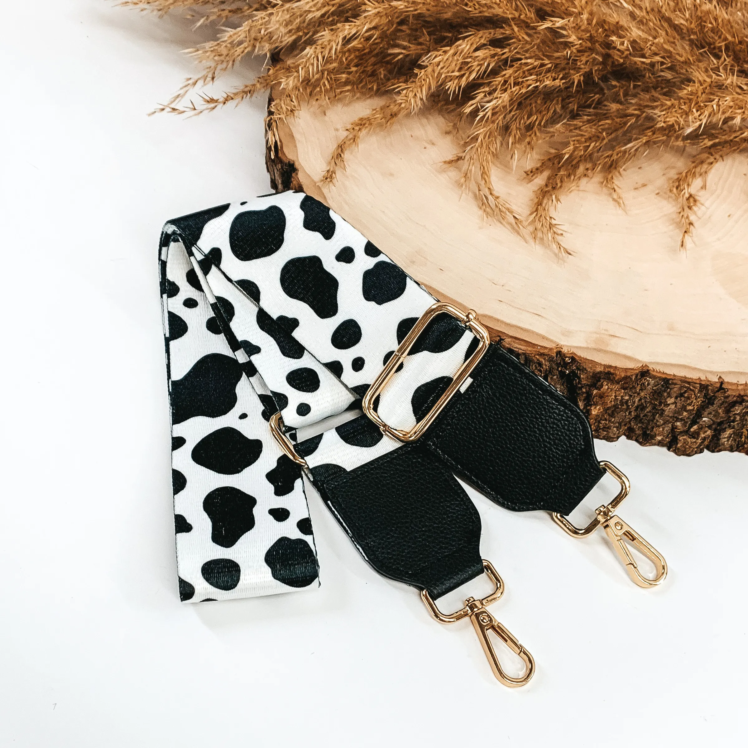 Cow Print Adjustable Purse Strap in Black/White