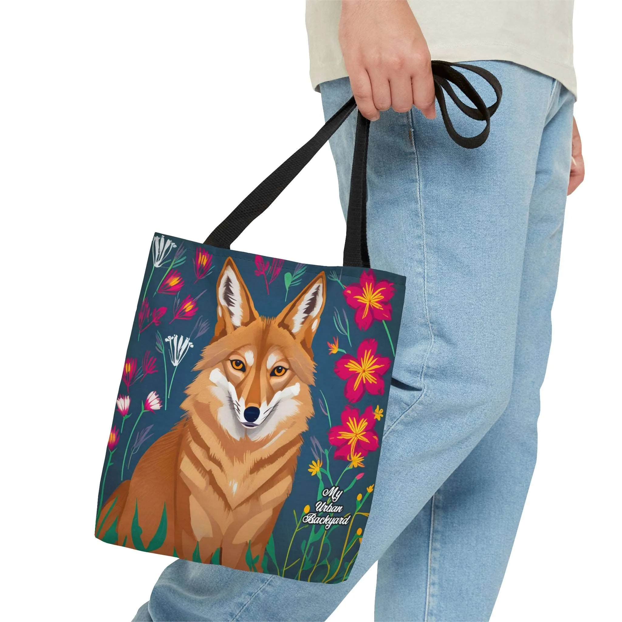 Coyote w Red Flowers, Tote Bag for Everyday Use - Durable and Functional