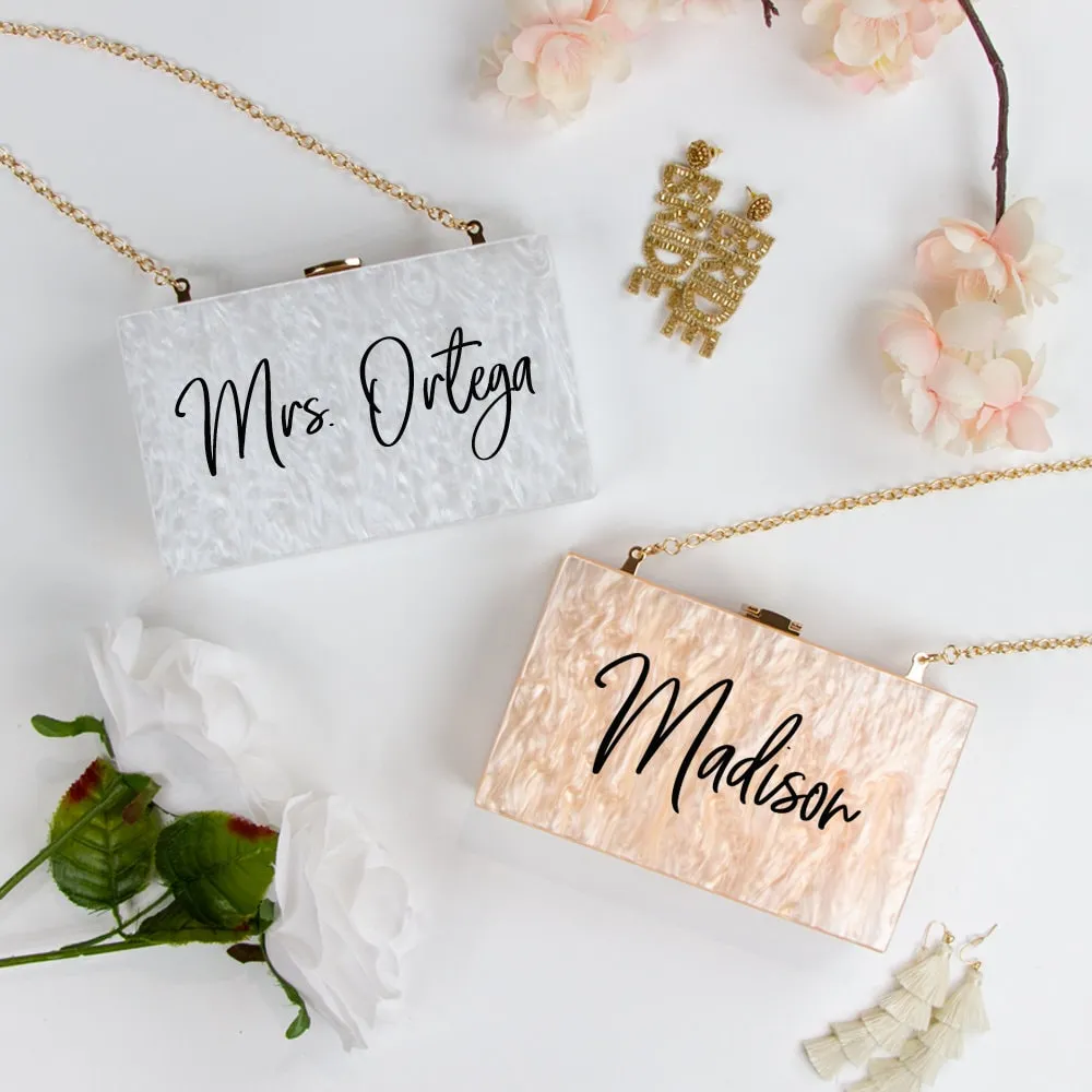 Custom Acrylic Mrs Last Name Box Clutch