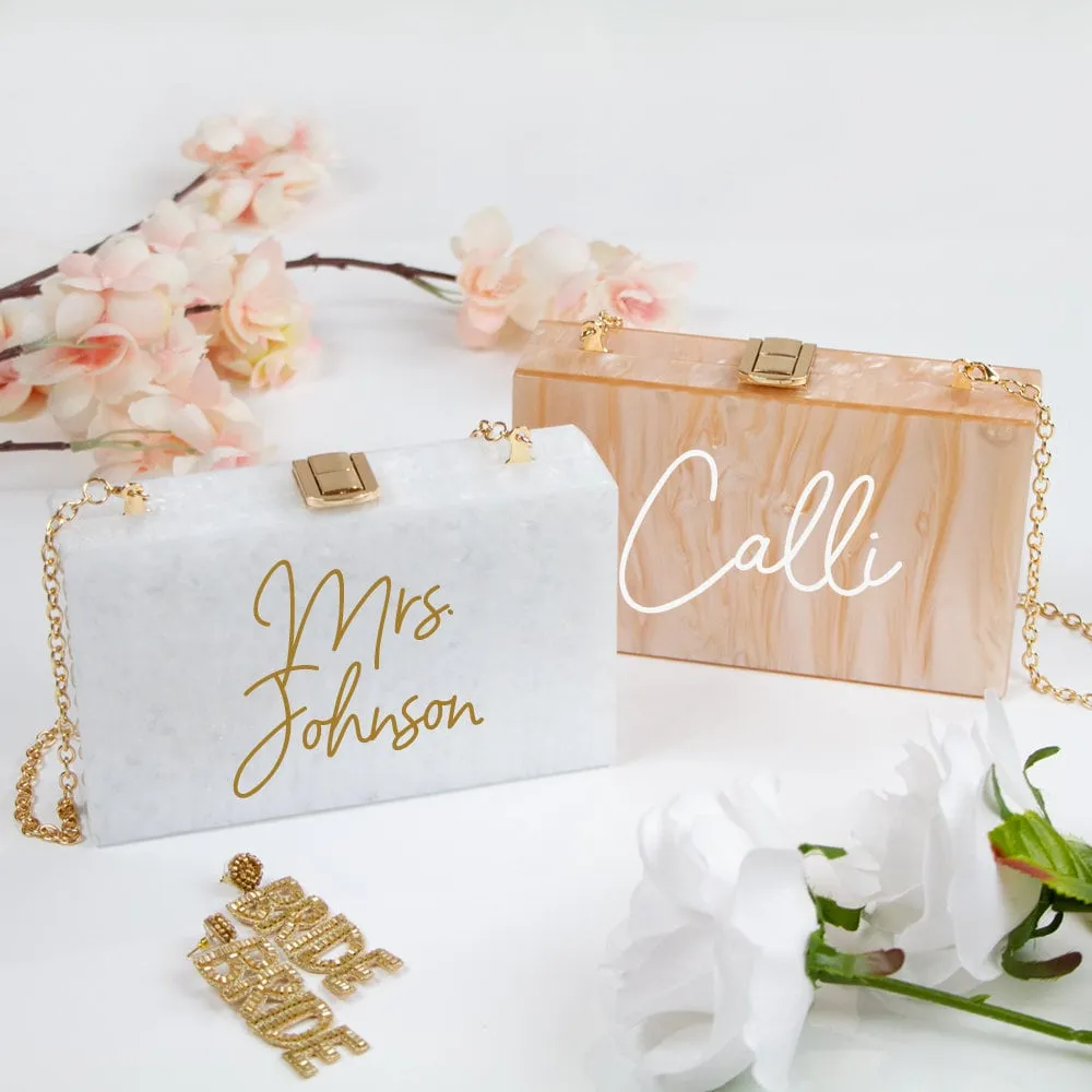 Custom Acrylic Mrs Last Name Box Clutch