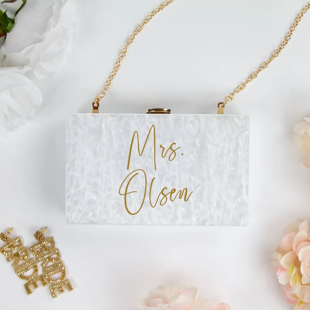 Custom Acrylic Mrs Last Name Box Clutch